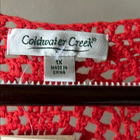 NWT Coldwater Creek Coral Crochet Craze Knit Short Sleeve Cardigan Sweater - 1X - Picture 2 of 10